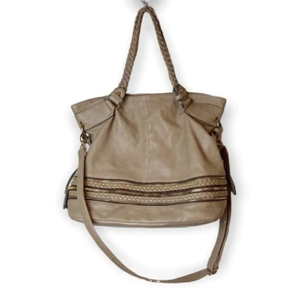 Hibou Tan Shoulder/Crossbody Bag with Braid & Zipper Details